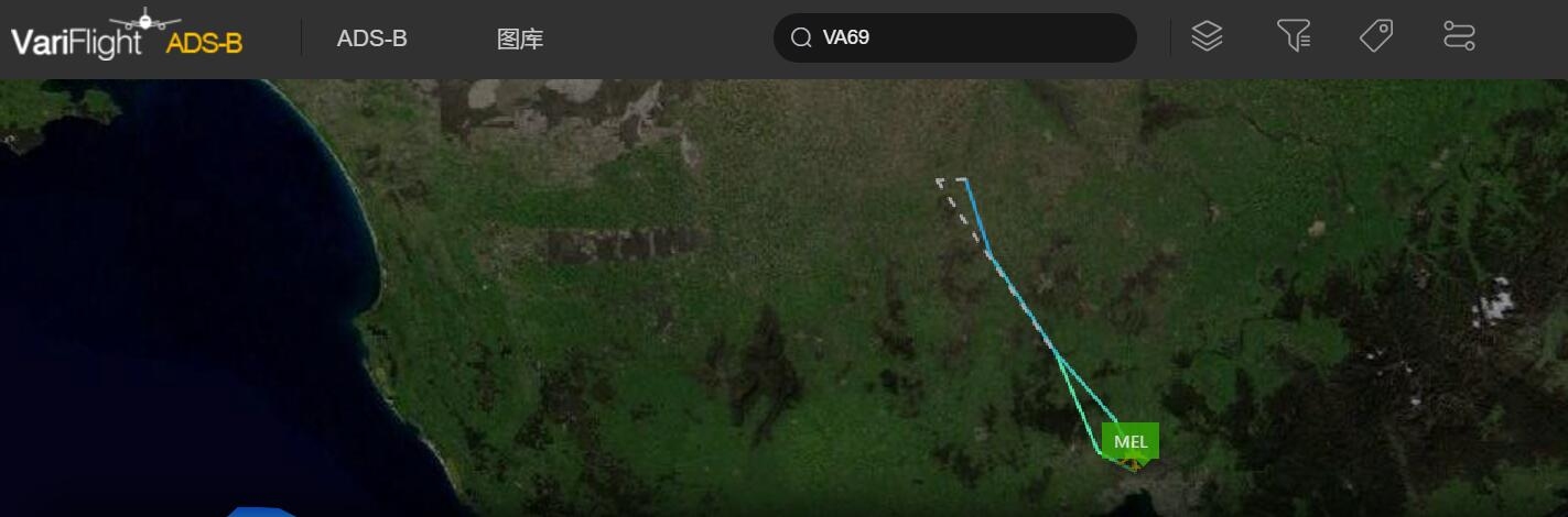 维珍航空VA69航班轨迹图 图片来源：飞常准