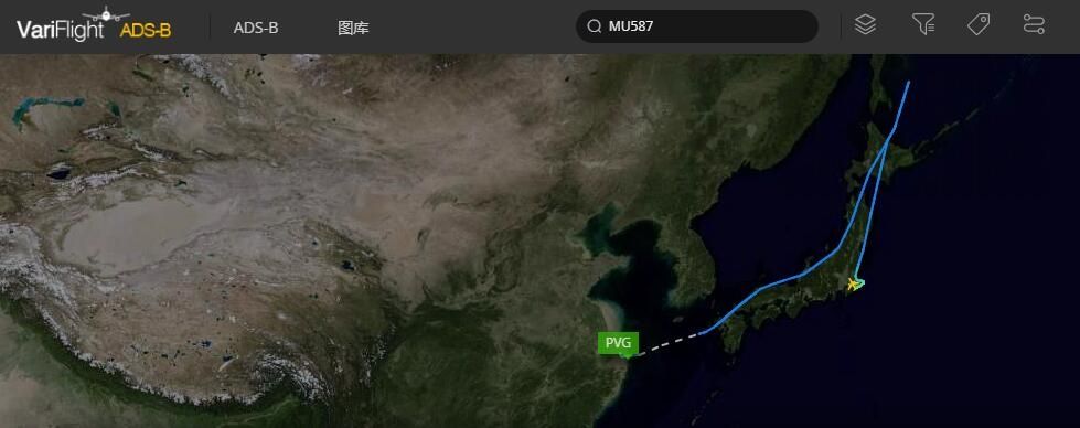 东航MU587航班轨迹图 图片来源：飞常准