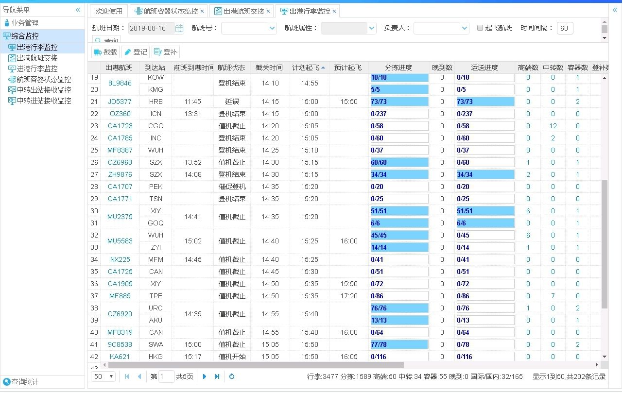 杭州机场行李再确认系统出港行李监控