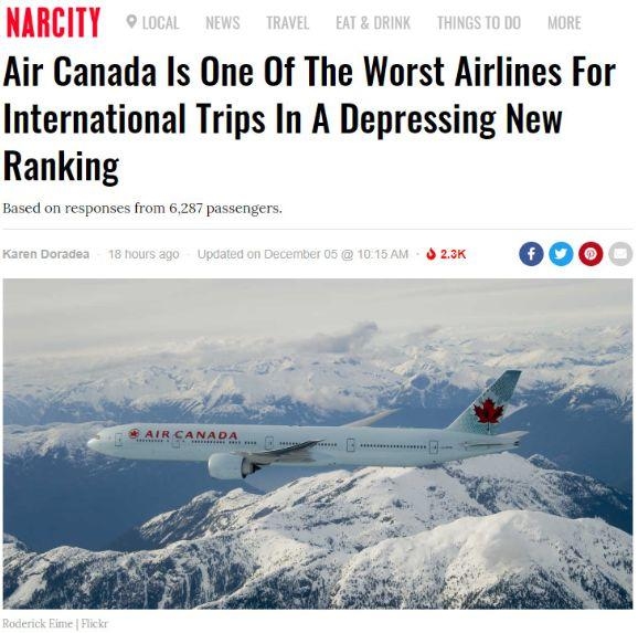 加拿大航空从最好变最烂！美联航为倒数第一