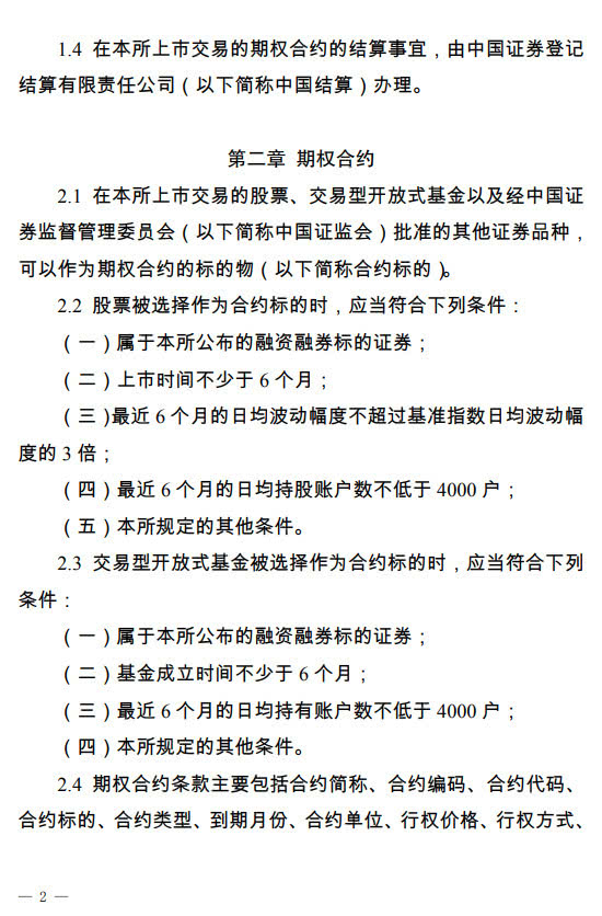 深交所：期权合约标的应满足5大条件