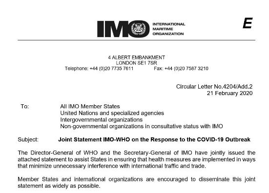 国际物流查询-IMO&WHO发布联合声明：避免对船舶、船员施加不必要的限制！