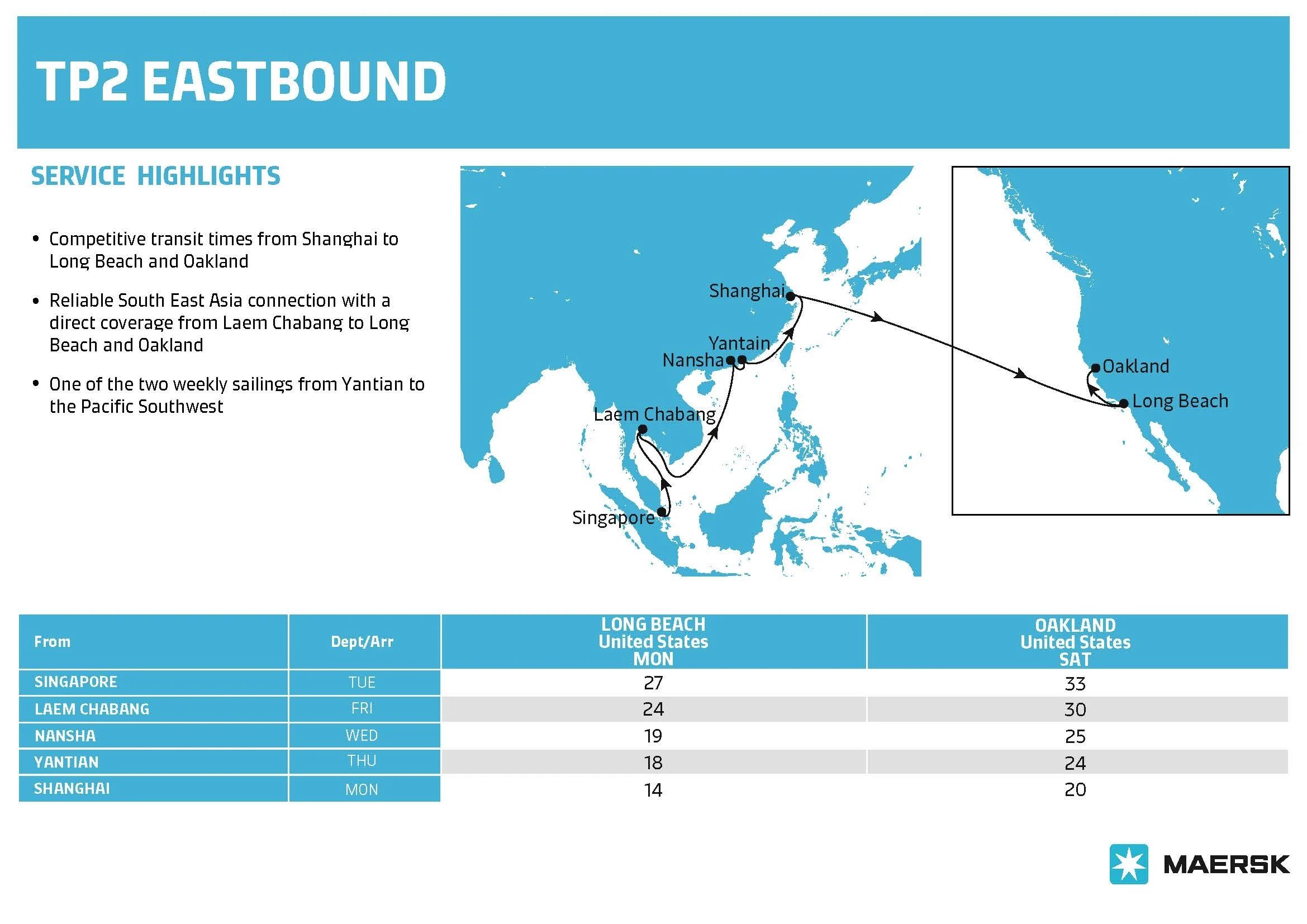 马士基优化跨太平洋航线及欧洲航线网络，进一步提升准班率