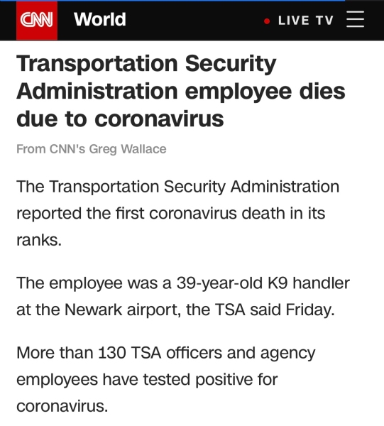 香港空运美国出现首位因新冠肺炎去世的TSA雇员