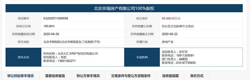 首都机场集团拟8.04亿元转让北京京瑞大厦100%权益