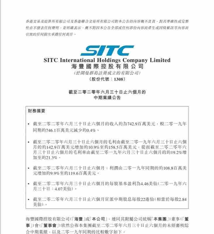业绩喜人！海丰国际股价创历史新高！
-海运价格