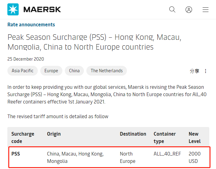所有亚洲出来的航线运价都在涨！本月起船公司开始征收附加费、上调运费（附图）
-上海国际快递