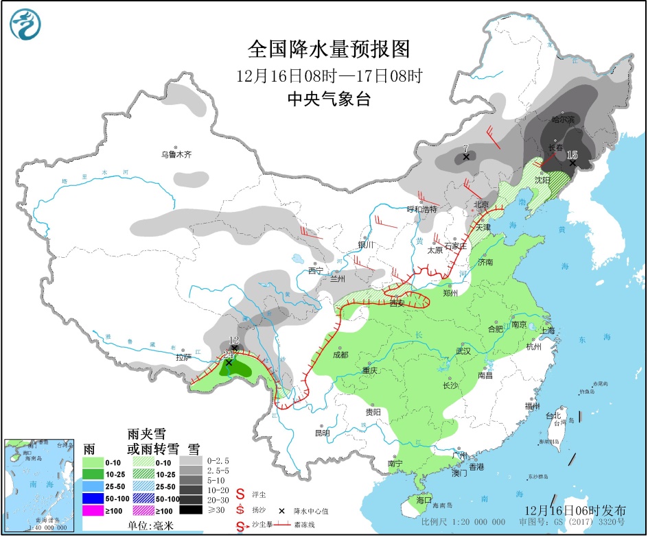 2019年12月16日：未来三天全国天气预告