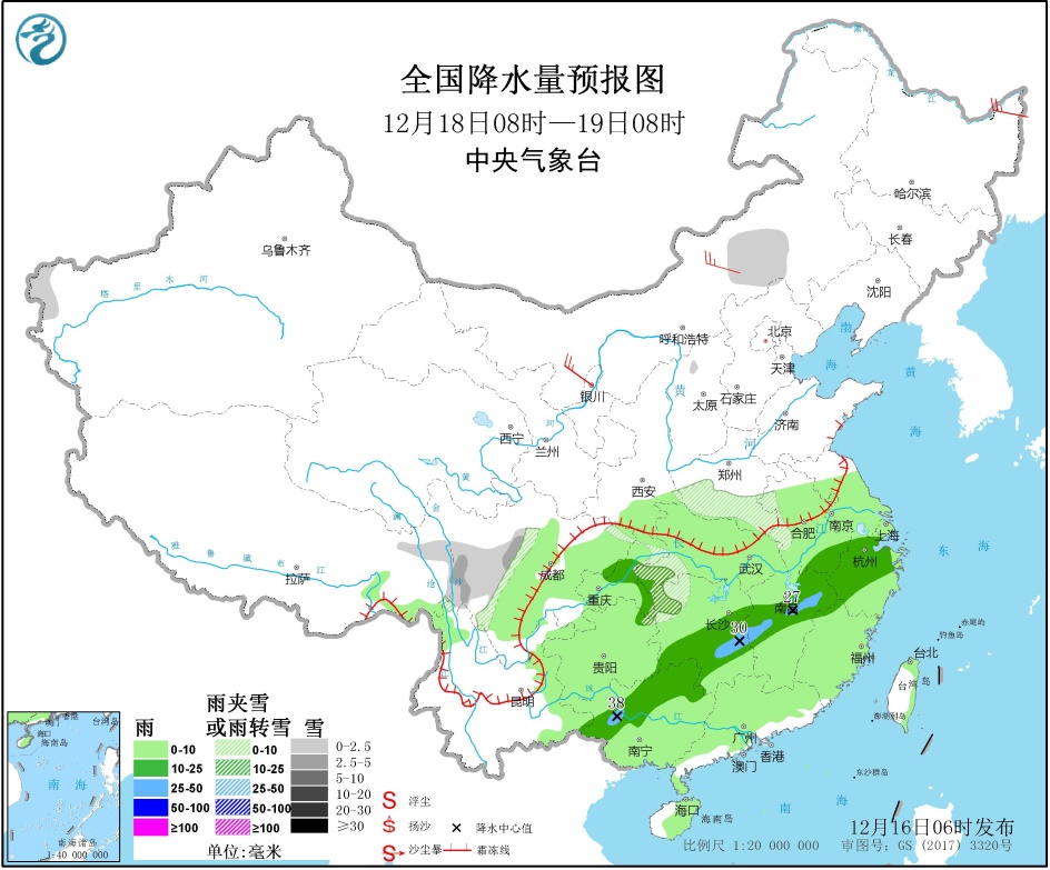 2019年12月16日：未来三天全国天气预告
